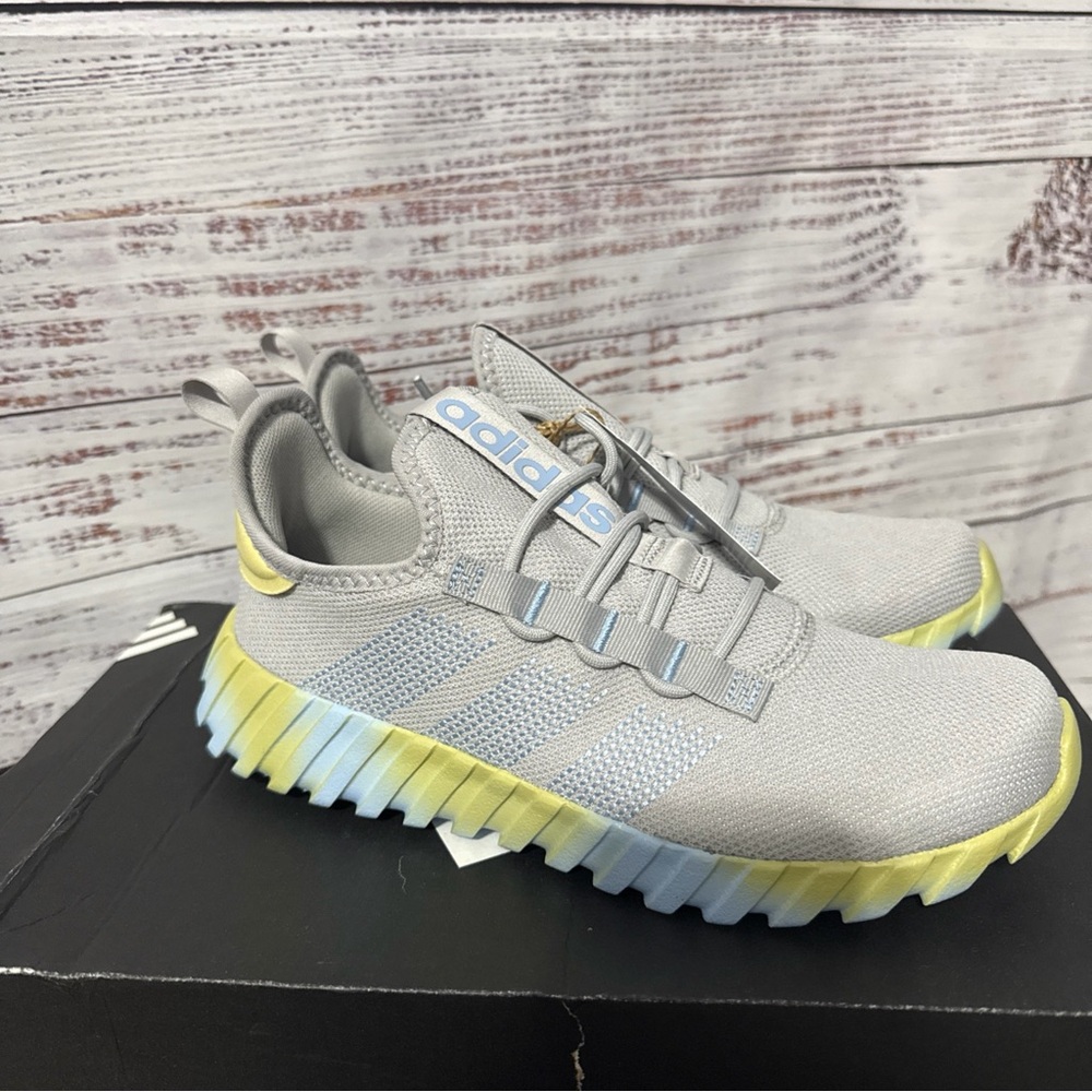 Adidas Kaptir Flow Kids Sneakers in Gray and Yellow. JR0428